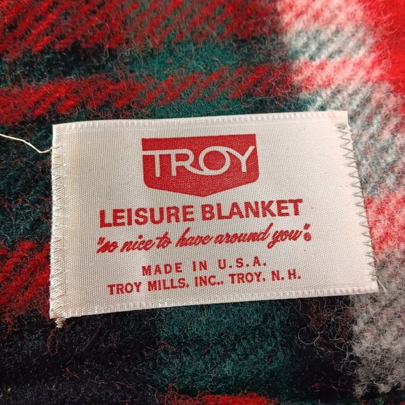 Troy Leisure Blanket Wool Blend Red Plaid Fringe NOS USA Made No 2 1/2 B 3517 - Picture 5 of 16
